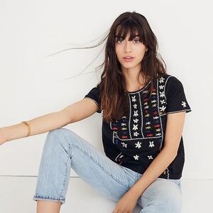 Madewell Embroidered Top w/Cut-Out Back